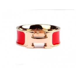 Hermes Enamel Clic H Ring in 18kt Pink Gold with Red